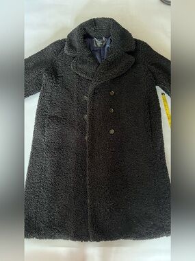 J. Crew Black Faux Shearling Jacket with Gold Chain Detail